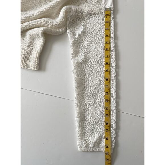 White Warren Sweater Women S White Lace Sleeves Boho Business Casual - Picture 5 of 9